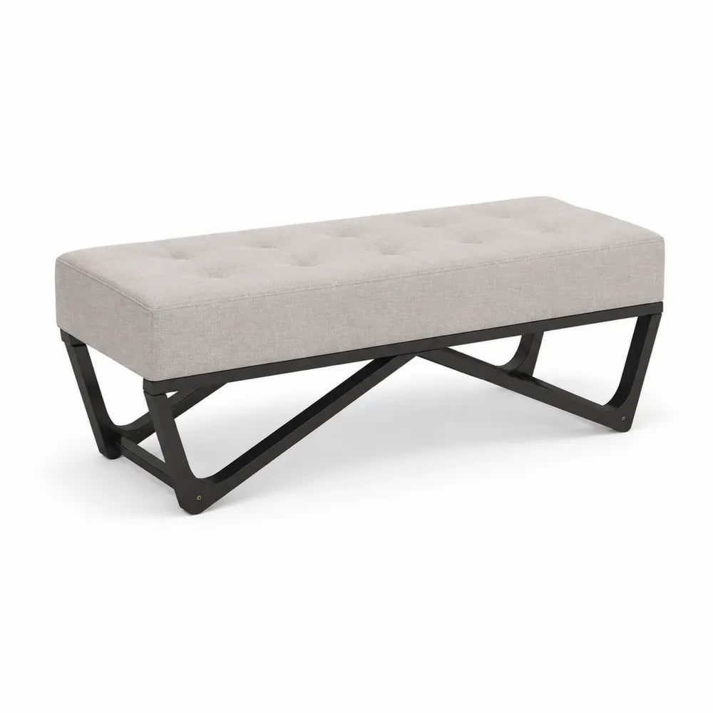 Rechteckiger Leinen Polsterhocker mit Holzrahmen Beige