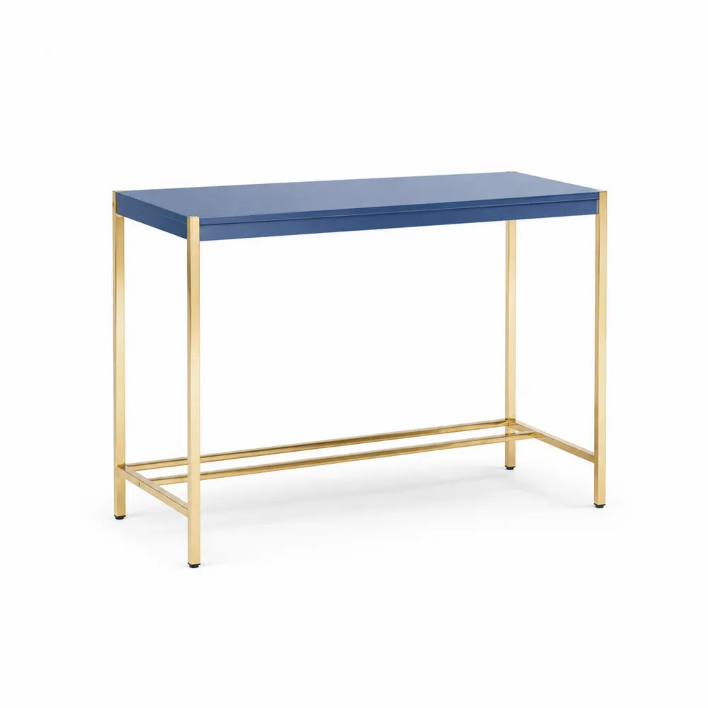 Tisch aus MDF und Stahl in Blau und Gold