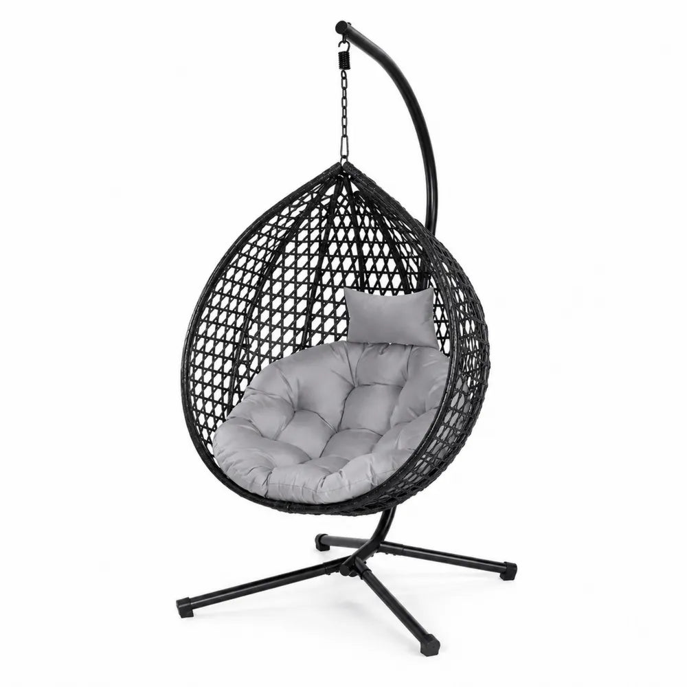 Schwarzer Hängesessel aus Rattan mit Polyesterkissen