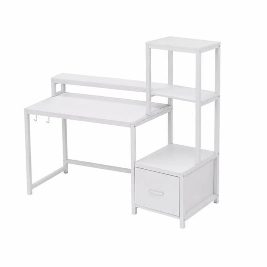 Metall-Schreibtisch mit Regal und Schublade, Weiß