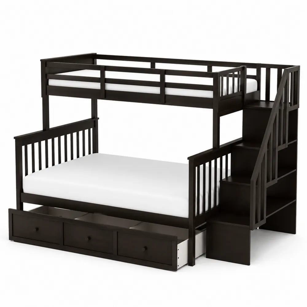 Etagenbett aus Holz mit Treppe und Schubladen Dunkelbraun