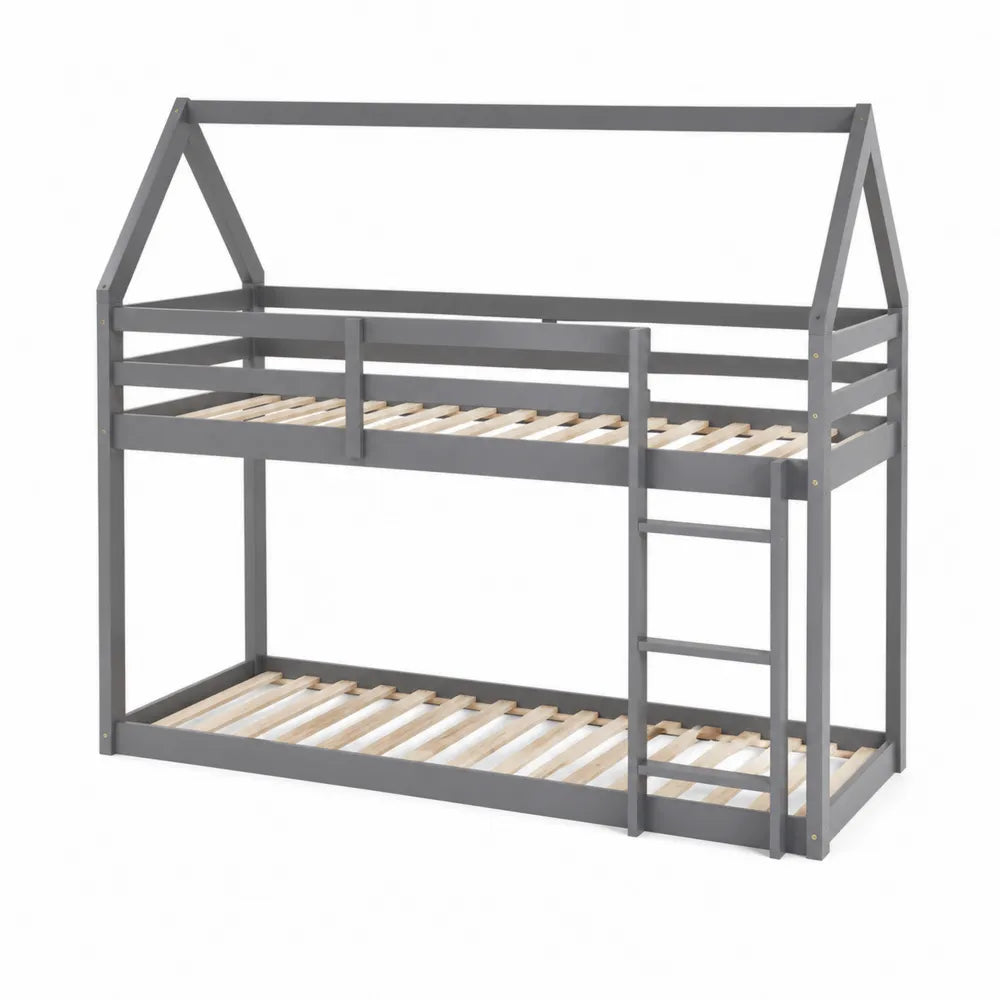 Etagenbett Hausform Kiefernholz Grau 200x90 cm