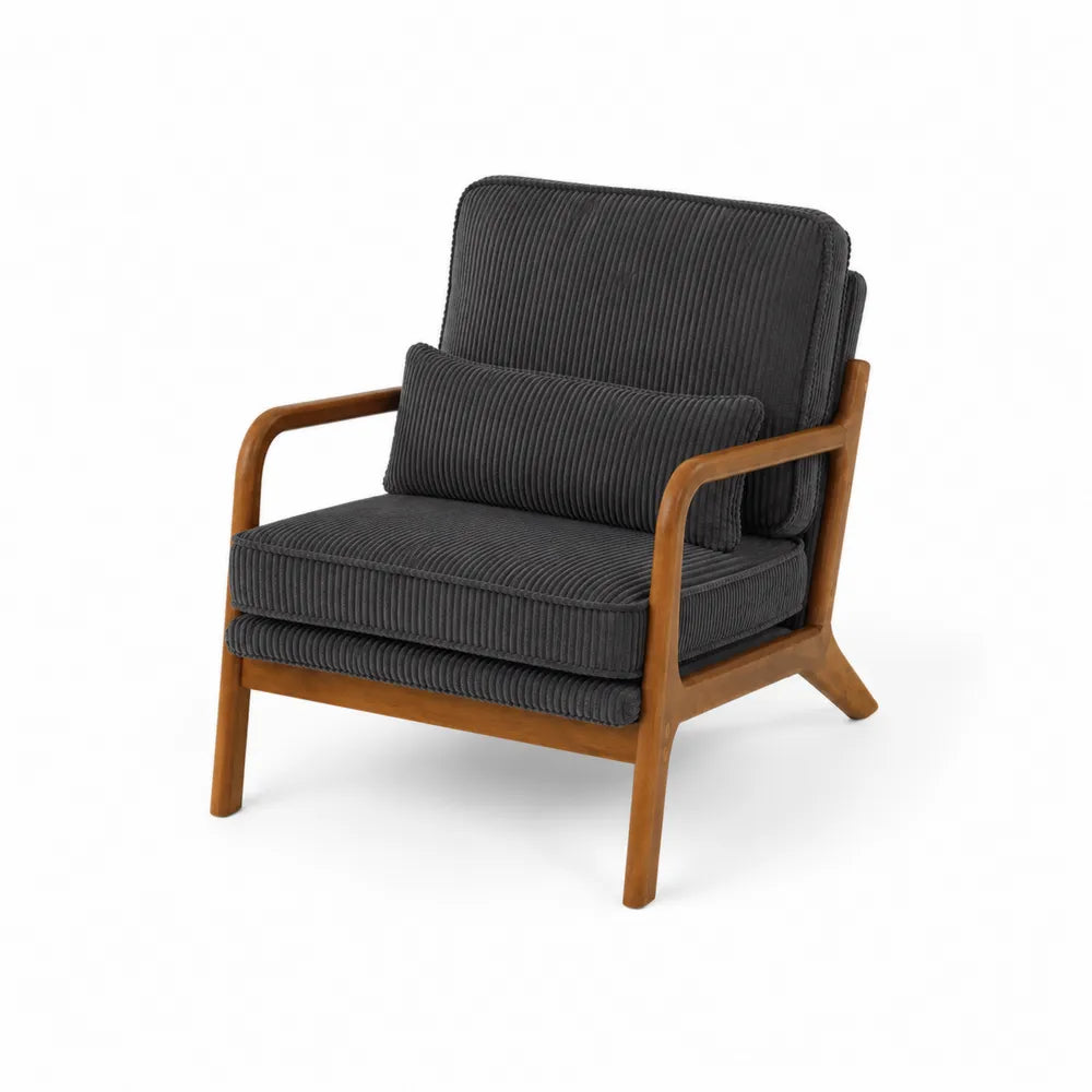 Sessel aus Massivholz mit grauem Kordbezug