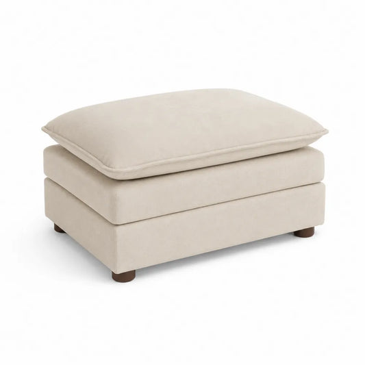 Fußhocker Mikrofaser Beige mit Holzfüßen