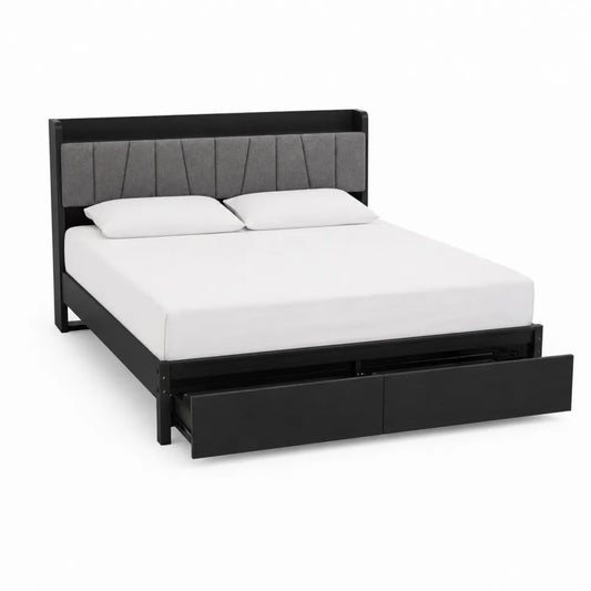 Doppelbett mit Polsterkopfteil und Schubladen Schwarz Holz 200x160 cm